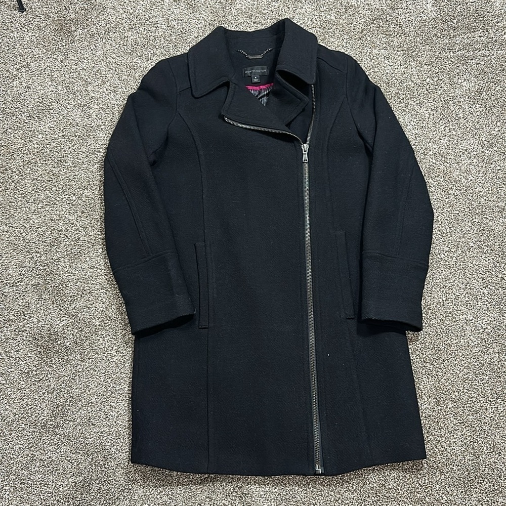 Worthington asymmetrical wool front zip coat. Black. Small. Like new. - Picture 2 of 13
